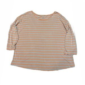 J. JILL Top Medium Blouse Peach/ Gray Striped Tencel Lyocell 3/4 Sleeve Tee